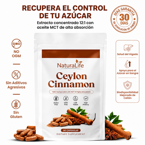 Ceylon Cinnamon 7200mg + MCT – Control Natural del Azúcar en Sangre | NaturaLife