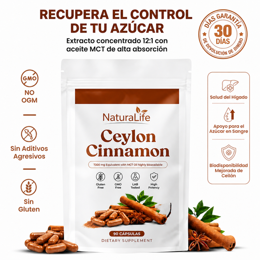 Ceylon Cinnamon 7200mg + MCT – Control Natural del Azúcar en Sangre | NaturaLife