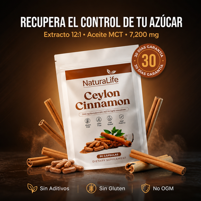 Ceylon Cinnamon 7200mg + MCT – Control Natural del Azúcar en Sangre | NaturaLife