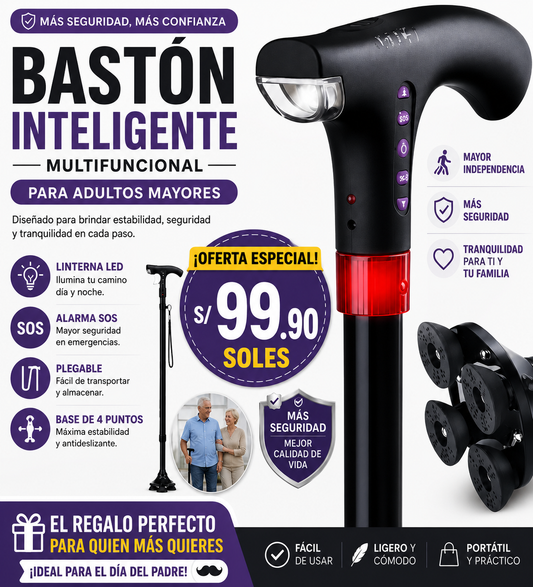 Bastón Inteligente Multifuncional para Adultos Mayores