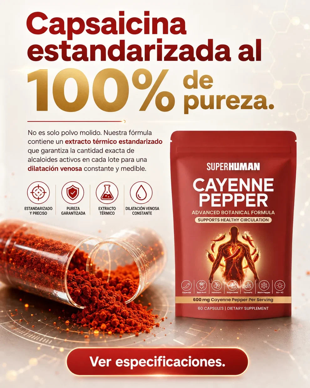 Cayenne Pepper – Suplemento Botánico para Circulación Saludable (60 Cápsulas)